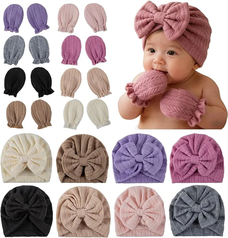 8 Sets Newborn Baby Hats & Mittens