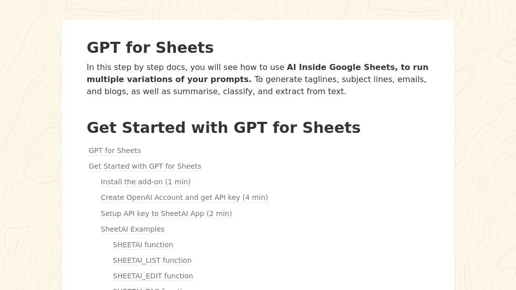 GPT For Sheets