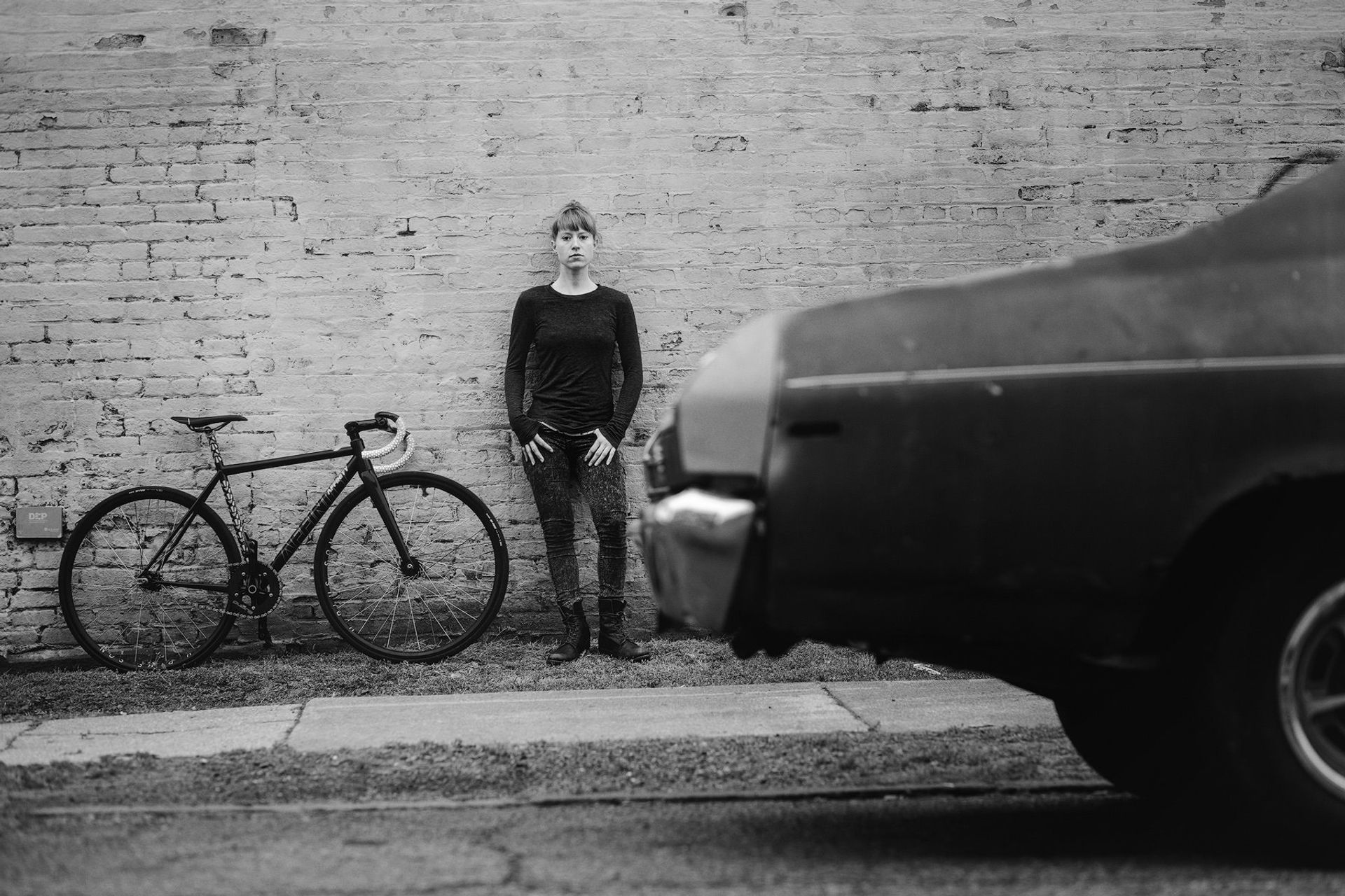 Track bike brick wall bw — Björn Lexius, Brooklyn, New York