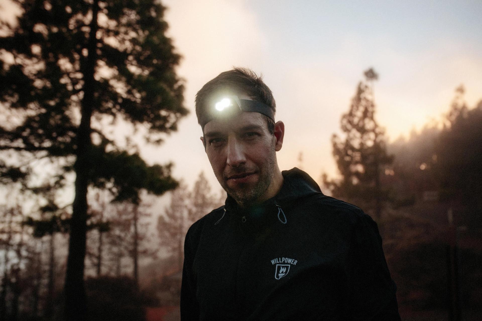 Male athlete headlamp portrait — Björn Lexius, Gran Canaria, Spain