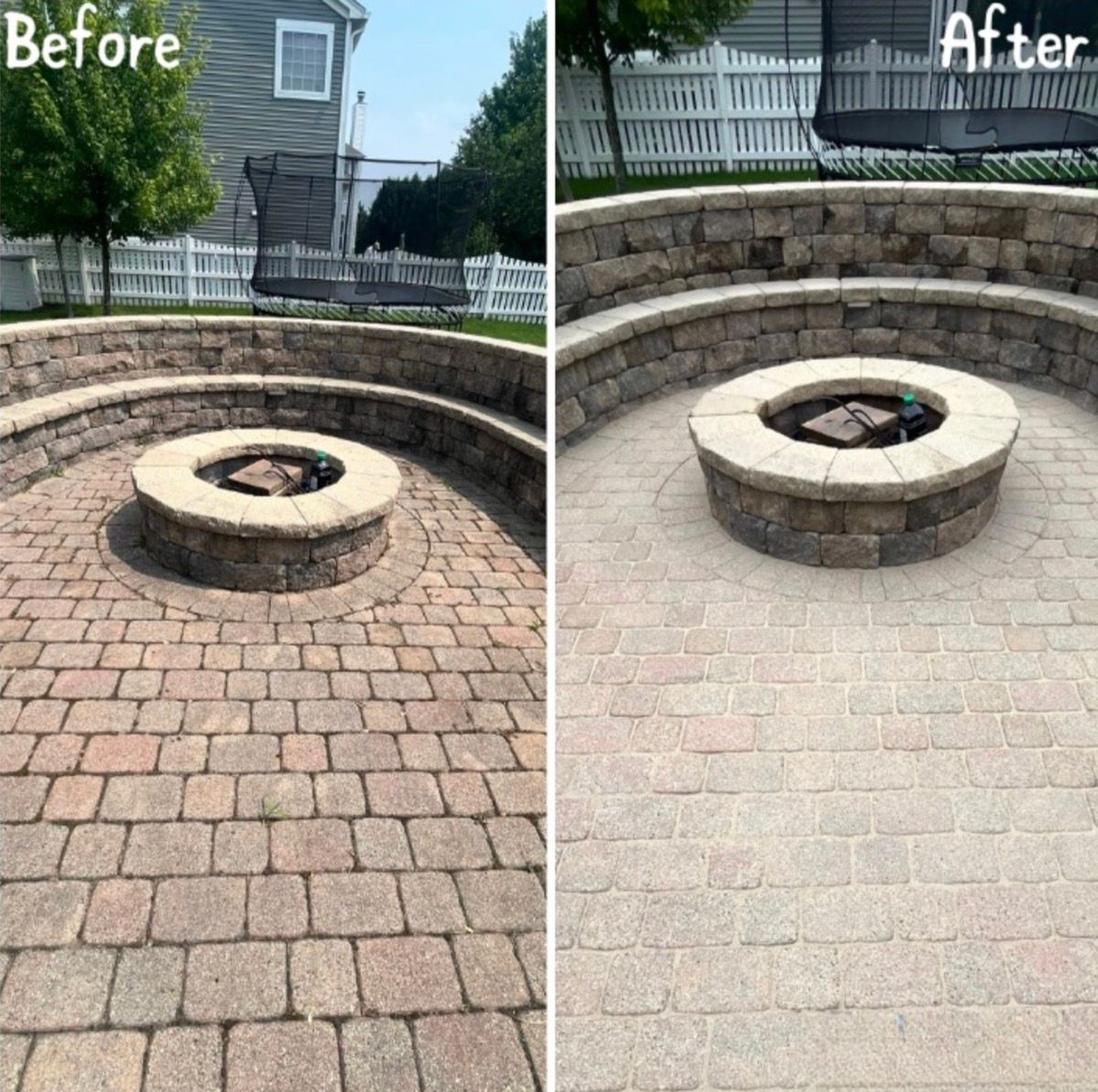 Fire pit with seating wall pavers before and after