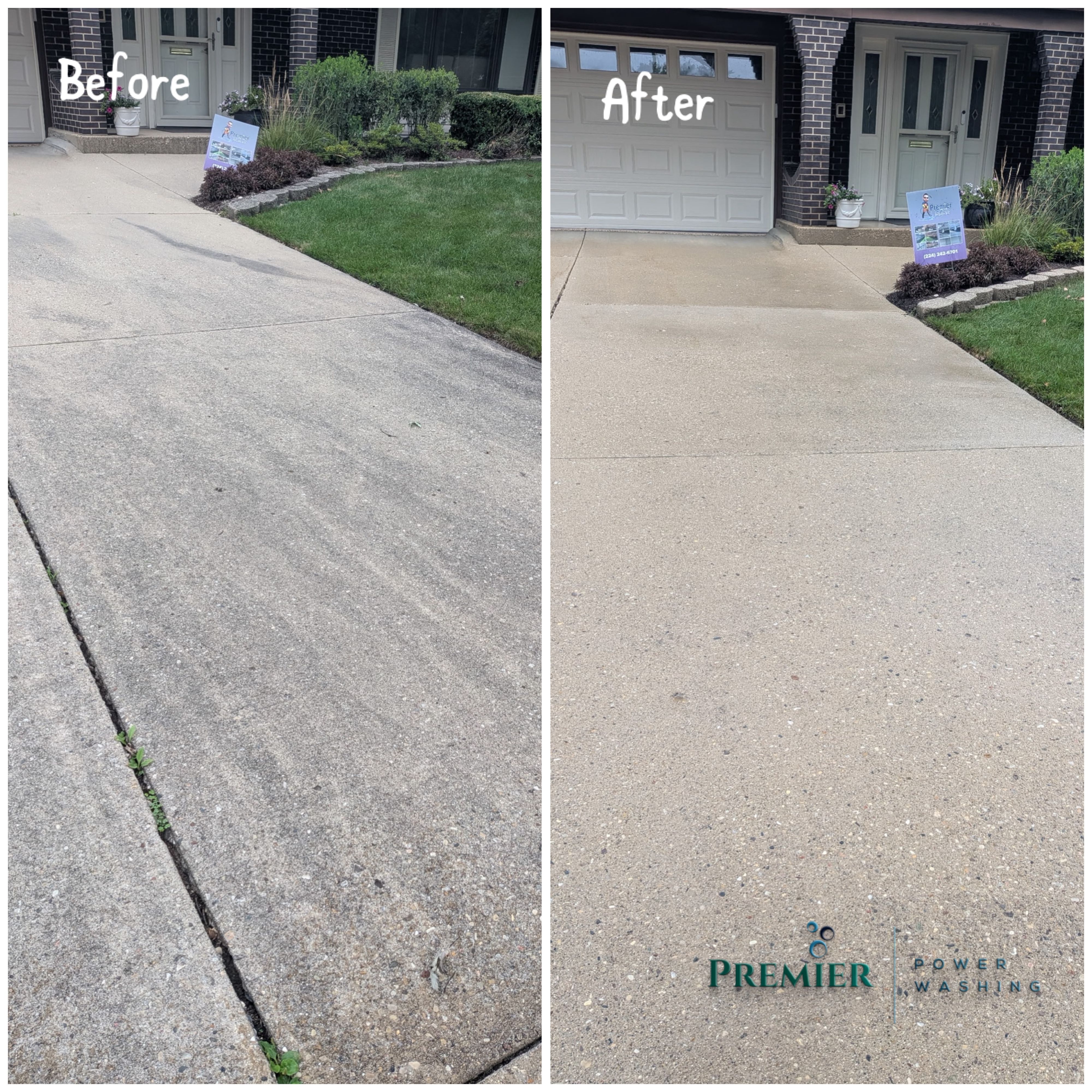 Before and after driveway cleaning in Glenview