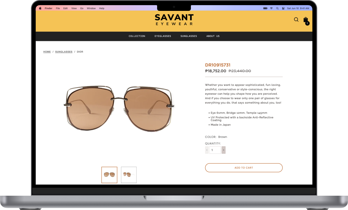 Mockup on Laptop for Savant Eyewear