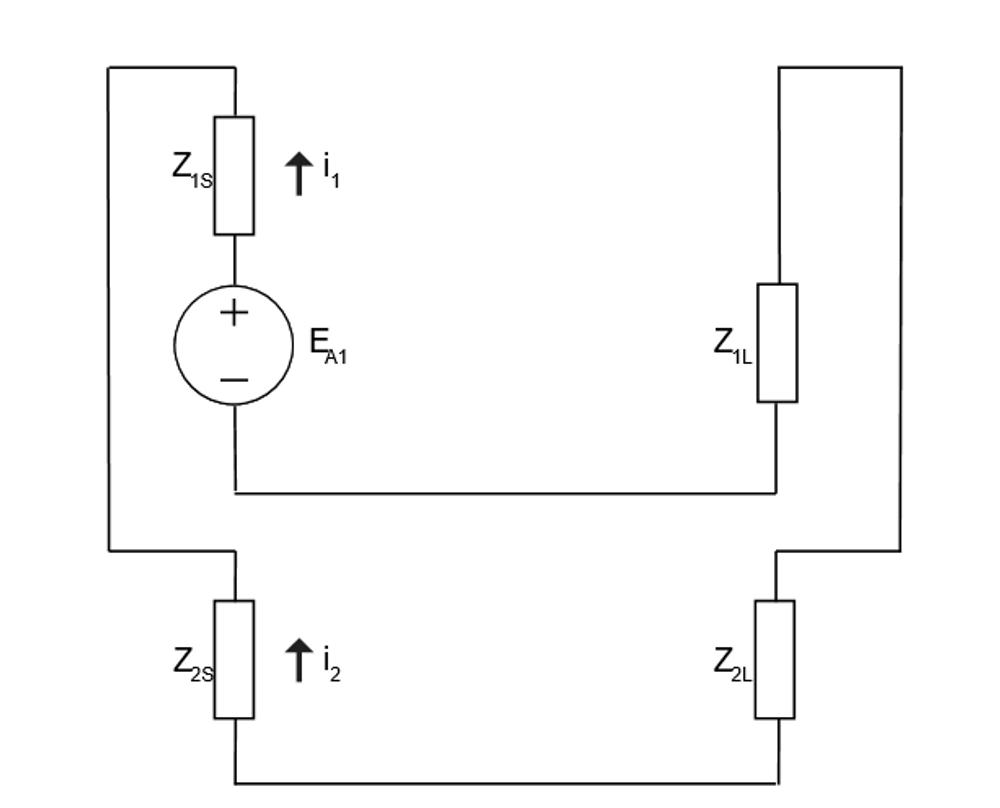 Computer diagram of a Three Wire Circuit with a Broken Conductor in Phase A