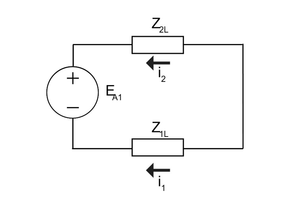 Computer diagram of Equivalent Circuit, 3 Wire Network with a Broken Conductor