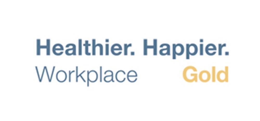 Banner that says 'Healthier. Happier. Workplace  Gold'