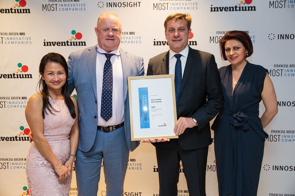 From left to right: Quynh Anh Le (Group Financial Director of NOJA Power), Neil O'Sullivan (Group Managing Director of NOJA Power), Oleg Samarski (Group Quality & Service Director of NOJA Power), Mrs Lana Samarski