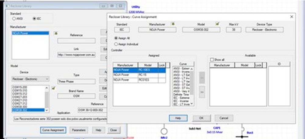 NOJA Power OSM Recloser Sample Recloser Controller Assignment in ETAP