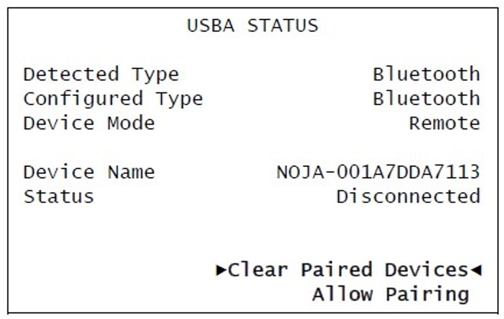 Captura de pantalla desde la HMI del Control NOJA Power configurada para conexiones Bluetooth