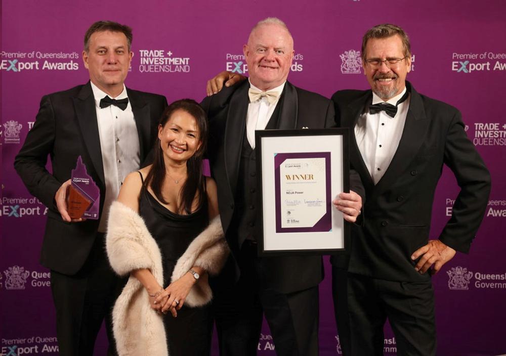 NOJA Power co-founders Oleg Samarski (Group Quality and Service Director), Quynh Anh Le (Group Finance Director), Neil O'Sullivan (Group Managing Director) and Jay Manne (former Group Engineering Director) together at the 2024 Premier of Queensland Export Awards.