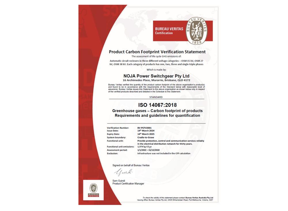 NOJA Power's ISO 14067 Certification