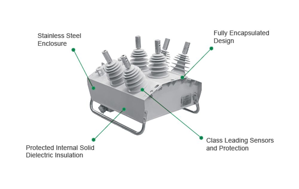 NOJA Power OSM Recloser with labels showing parts of the Recloser