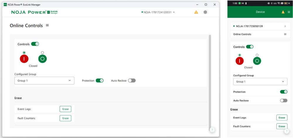 Online Controls panel of EcoLink® Manager