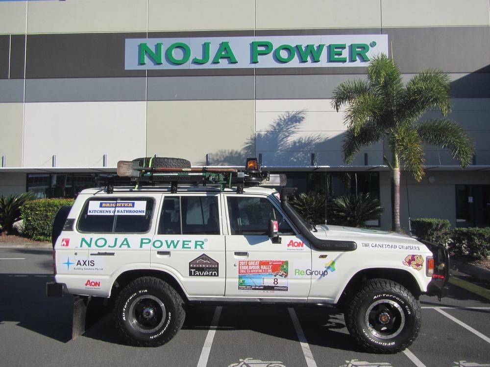4wd rally entry "the Cane Toad Cruisers" car outside of NOJA Power HQ building