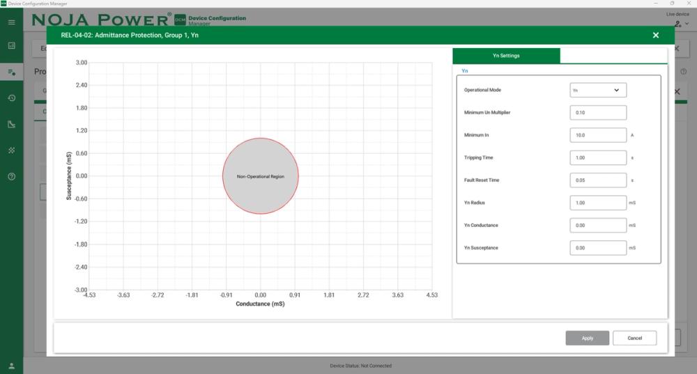 Admittance Protection configuration and visualisation interface