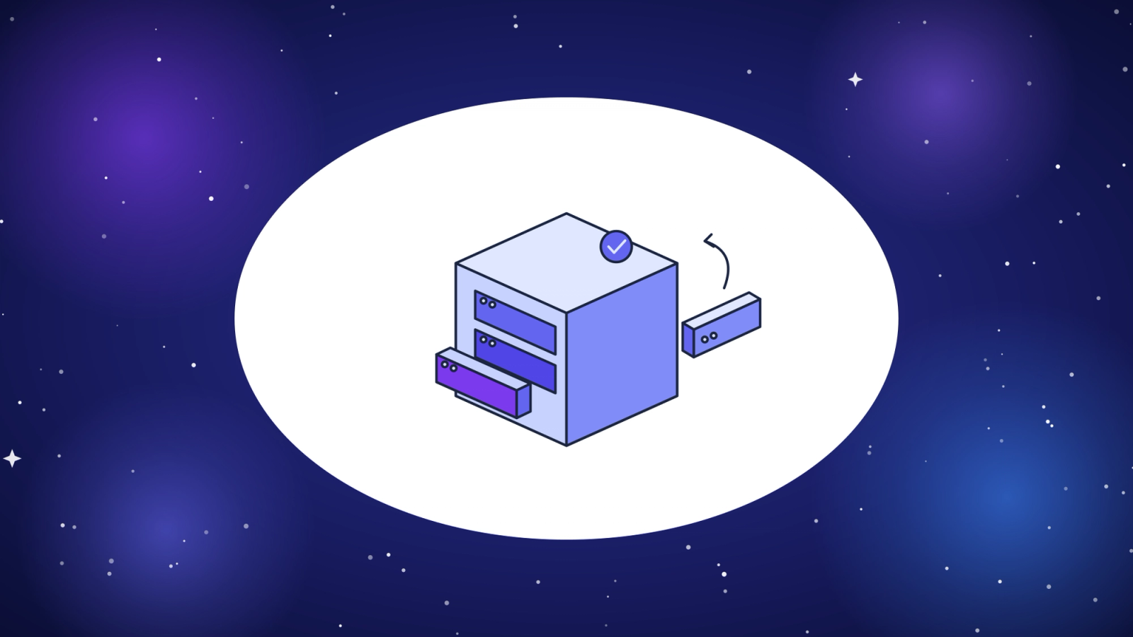 Isometric test rack with browser window cartridges, one being swapped for a new one, representing the evaluation of browserstack alternatives