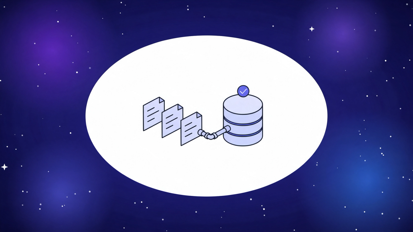 Isometric documents flowing through a pipe into a verified database, representing SAP IDoc and BAPI backend testing