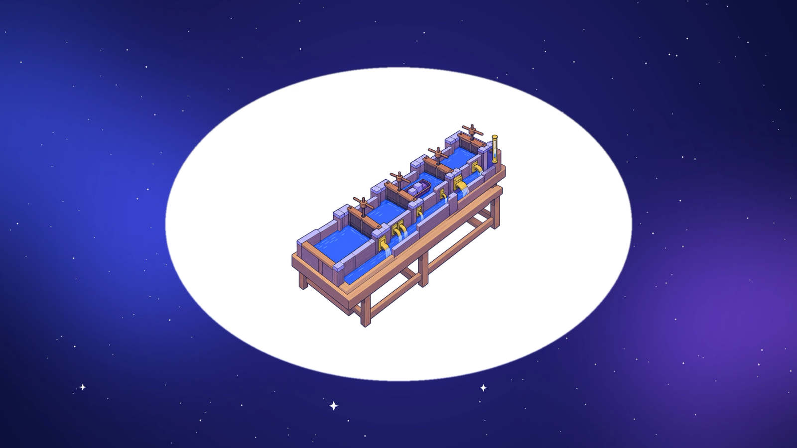 Isometric wooden model canal with five stepped locks, a small barge, and brass sluices added beside hand windlasses