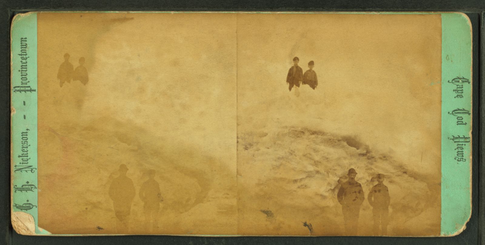 “Ice bergs, Long Point”, a stereograph by G. H. Nickerson (George Hathaway), featuring unknown figures, latter 19th century — Source.