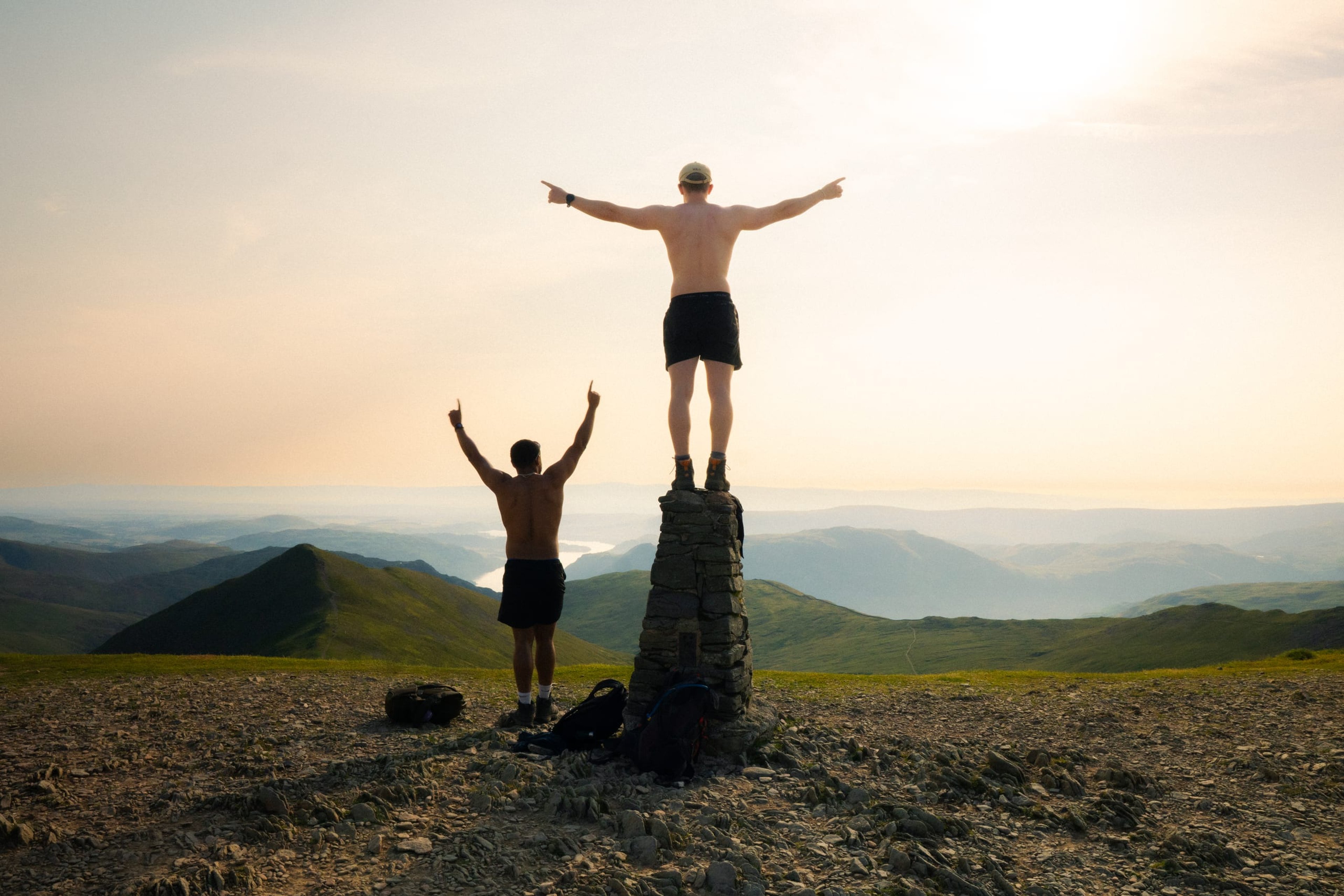 Two men at the beacon of Helvellyn