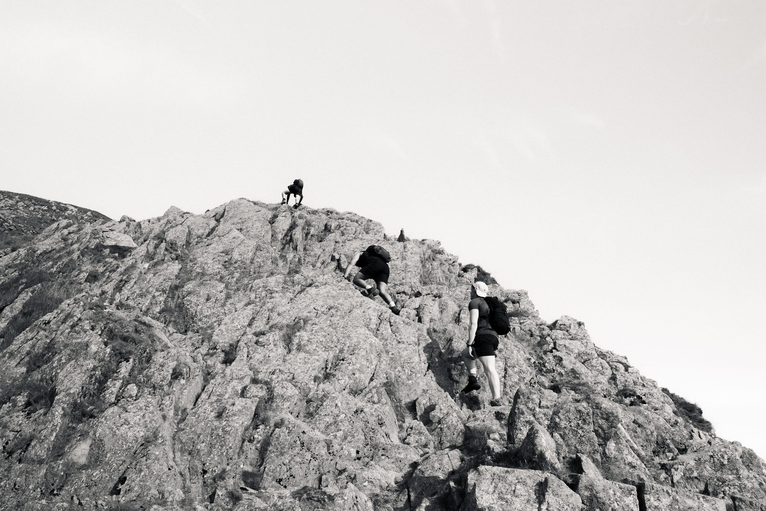 Hiking up the final ascent, in black and white