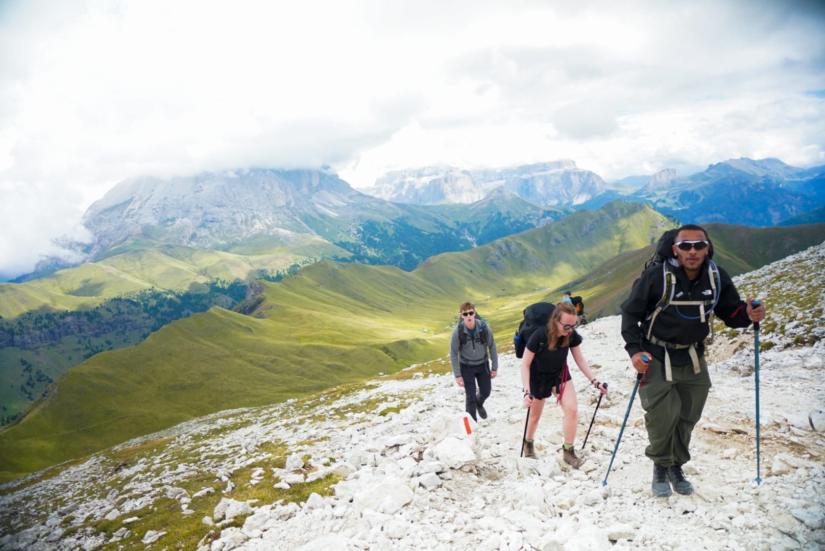 Hikers ascending a mountain