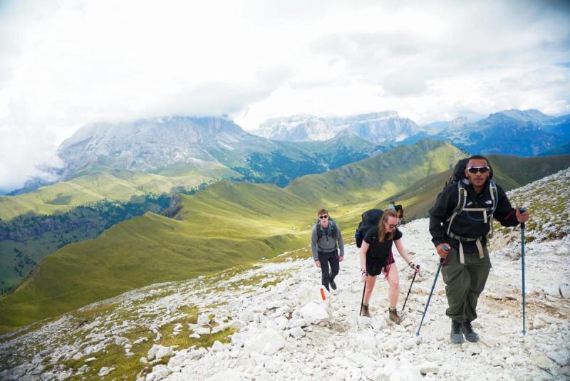 Hikers ascending a mountain