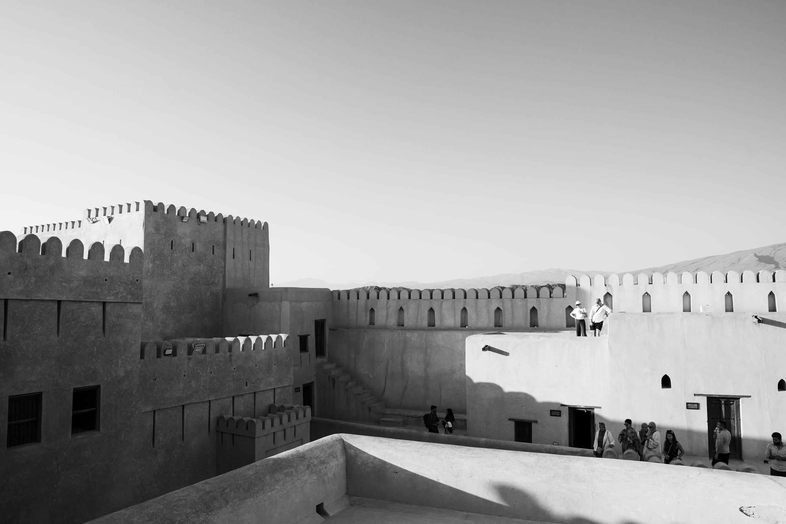 Looking over the fort, layers of floors and geometric balconies.