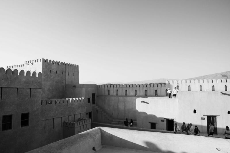 Looking over the fort, layers of floors and geometric balconies.