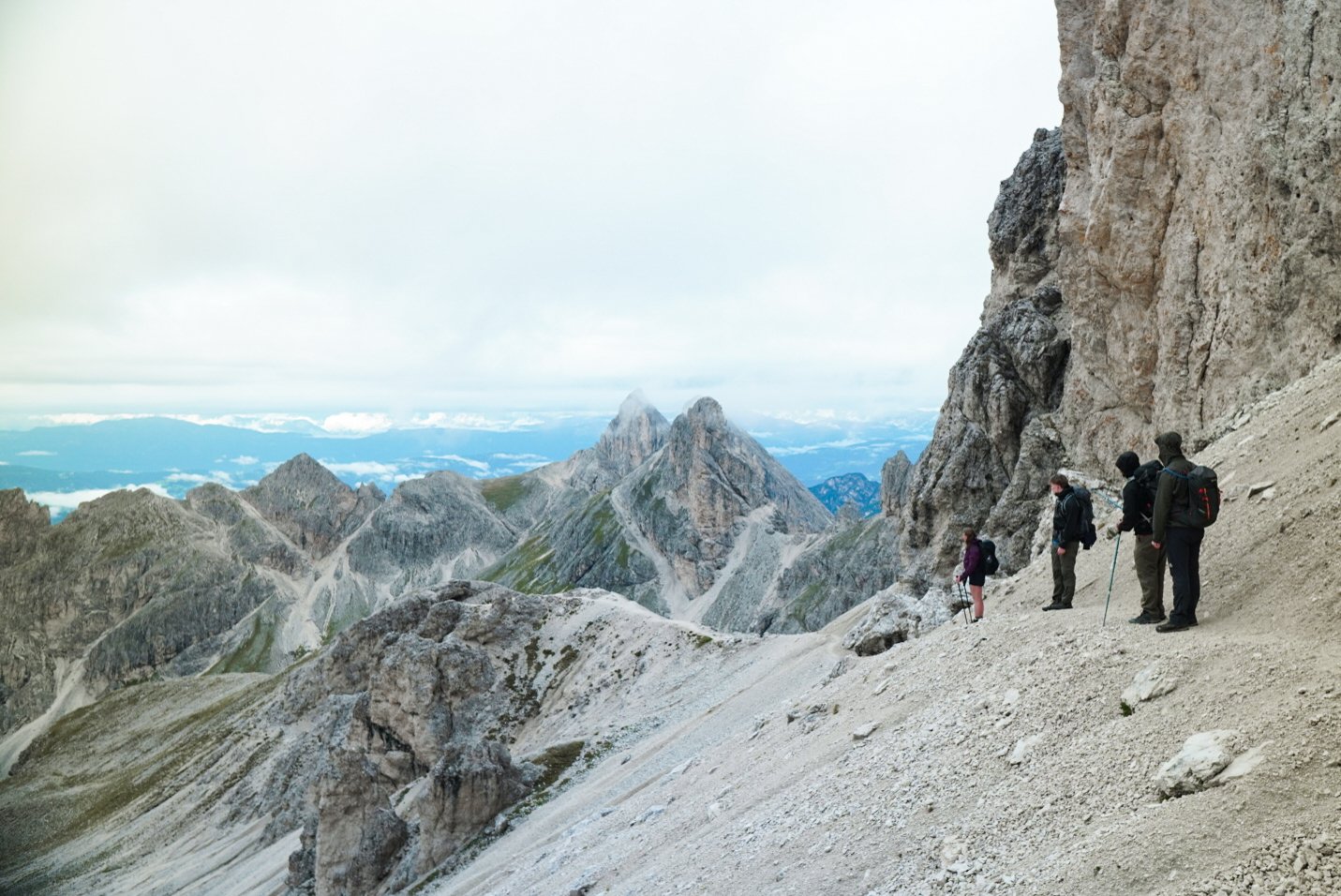 Hikers and a backdrop of mountains