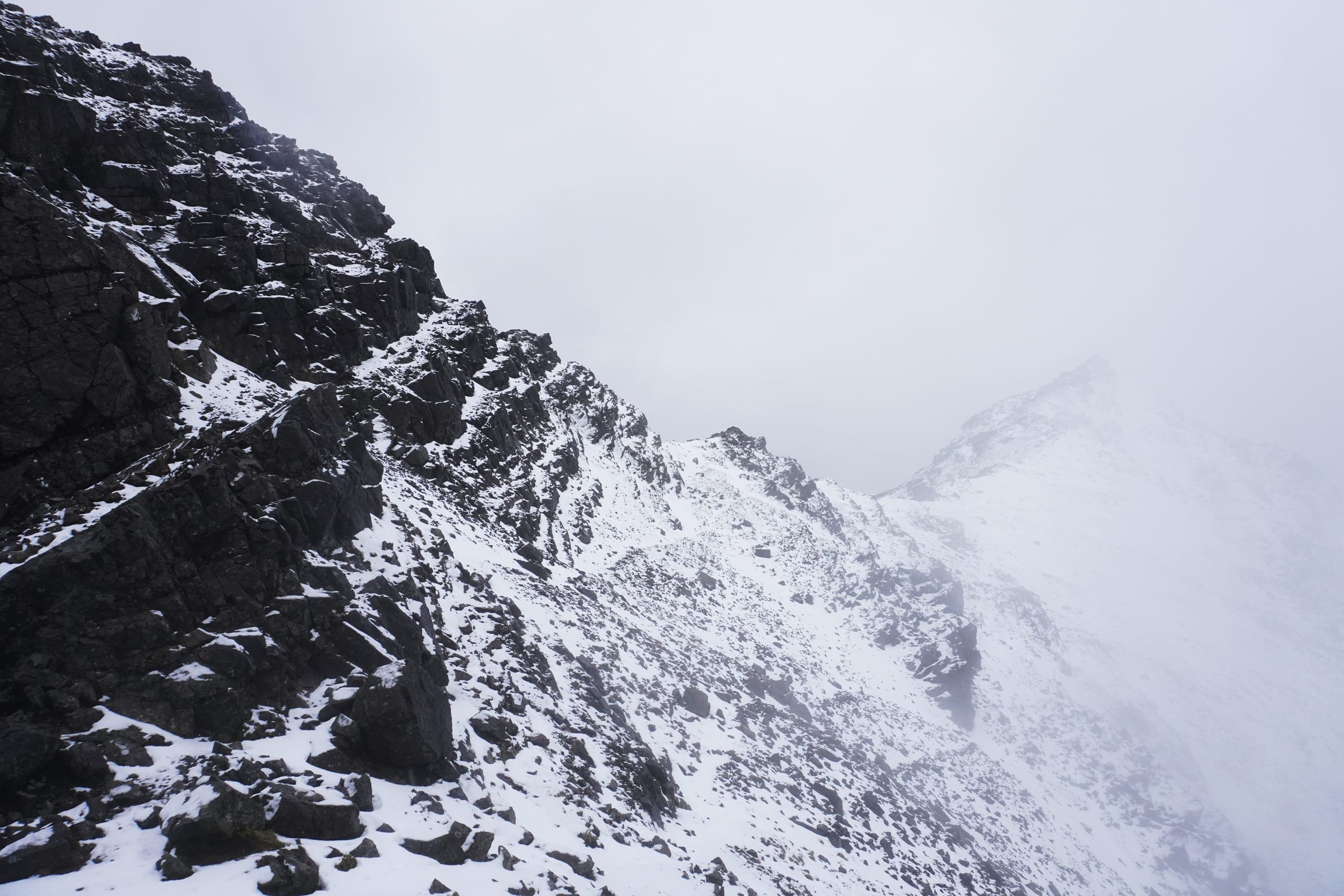 The ridgeline of a Mountain, covered in snow