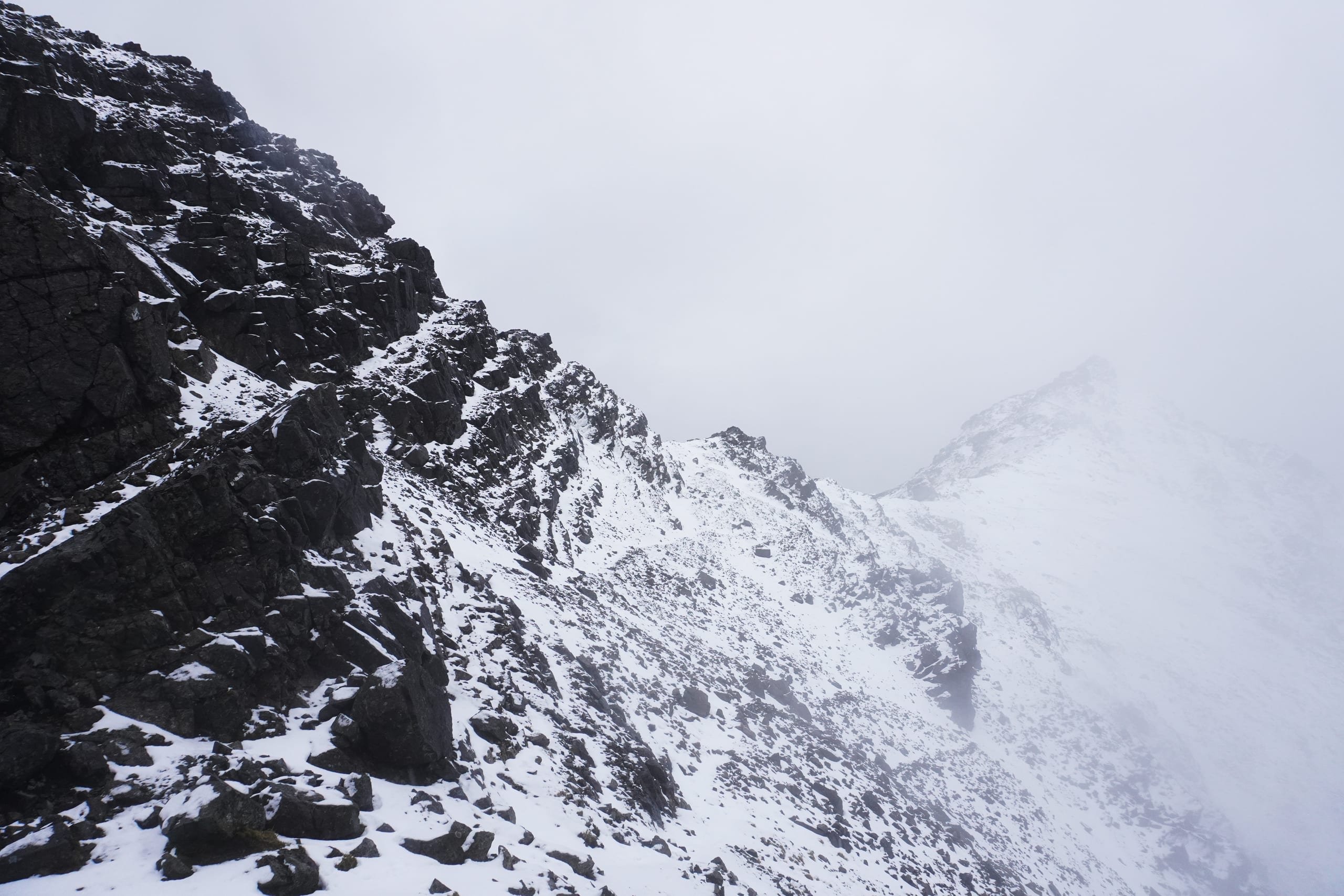 The ridgeline of a Mountain, covered in snow