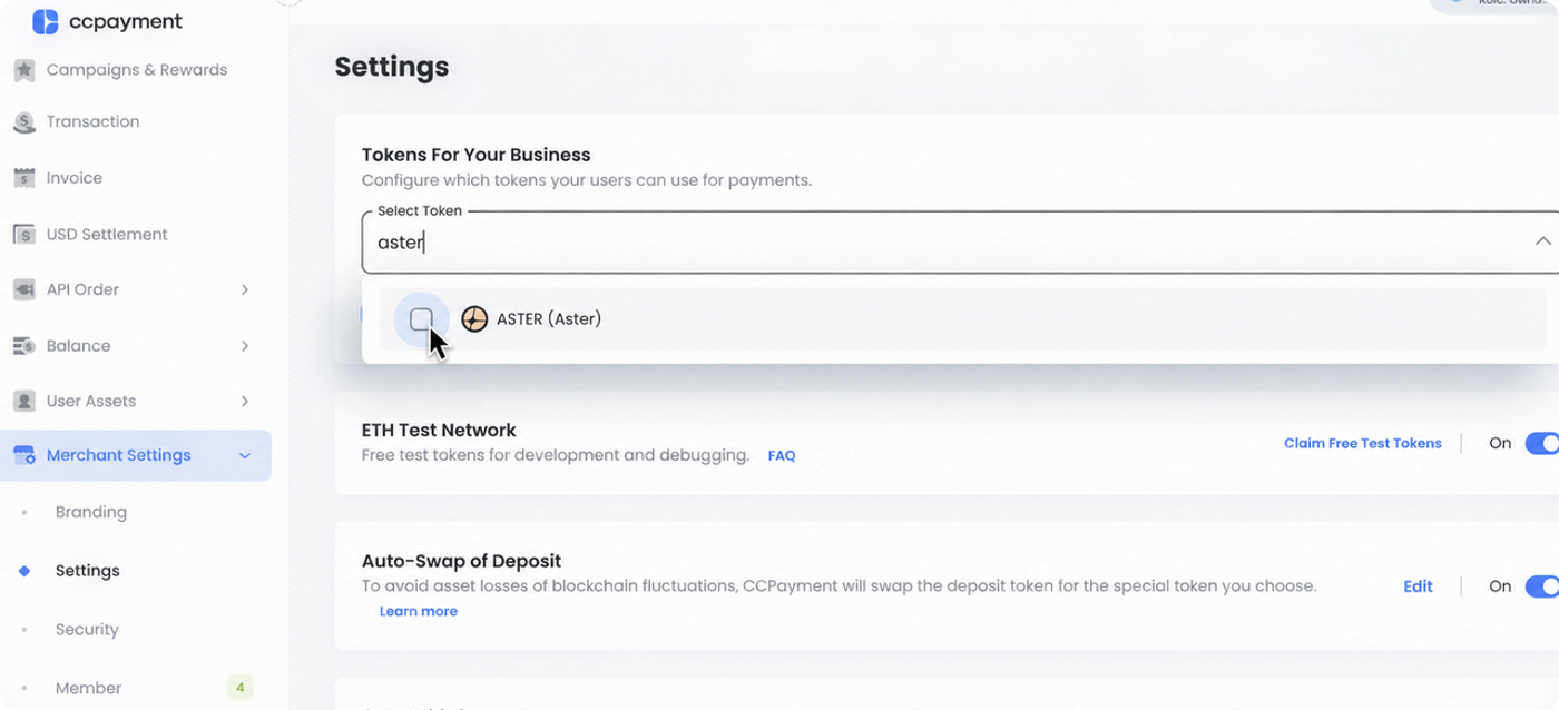 Manage ASTER from the Merchant Dashboard