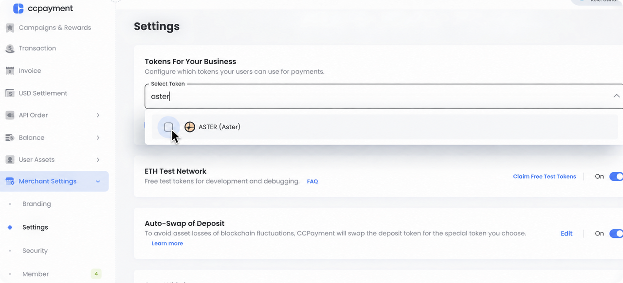 Manage ASTER from the Merchant Dashboard