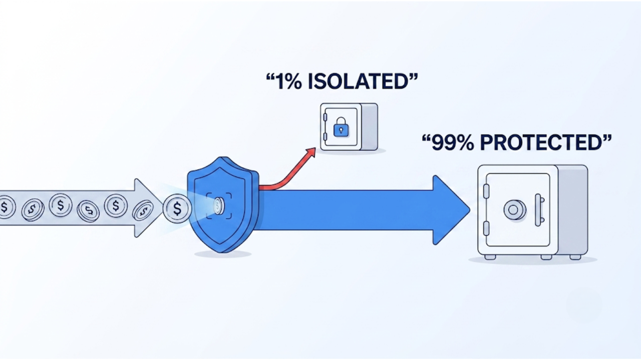 KYT screening isolates 1% of risky stablecoin funds while protecting 99% of clean iGaming merchant revenue.