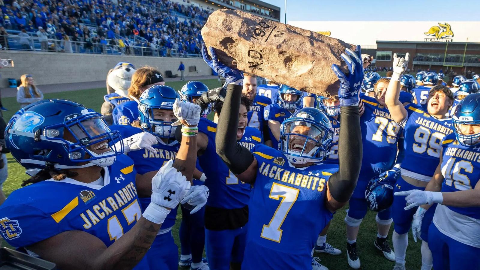 South Dakota State celebrate after beating North Dakota State