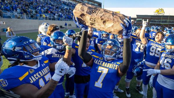 South Dakota State celebrate after beating North Dakota State