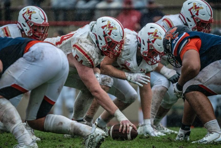 VMI's offensive line facing off against Bucknell's defensive line