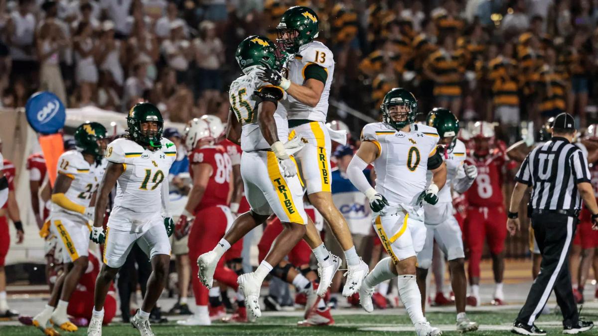 William & Mary celebrate after their 41-7 home opener win over VMI