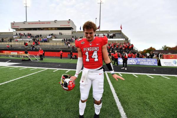 Mitch Davidson celebrating YSU’s 41-38 win over Illinois State.