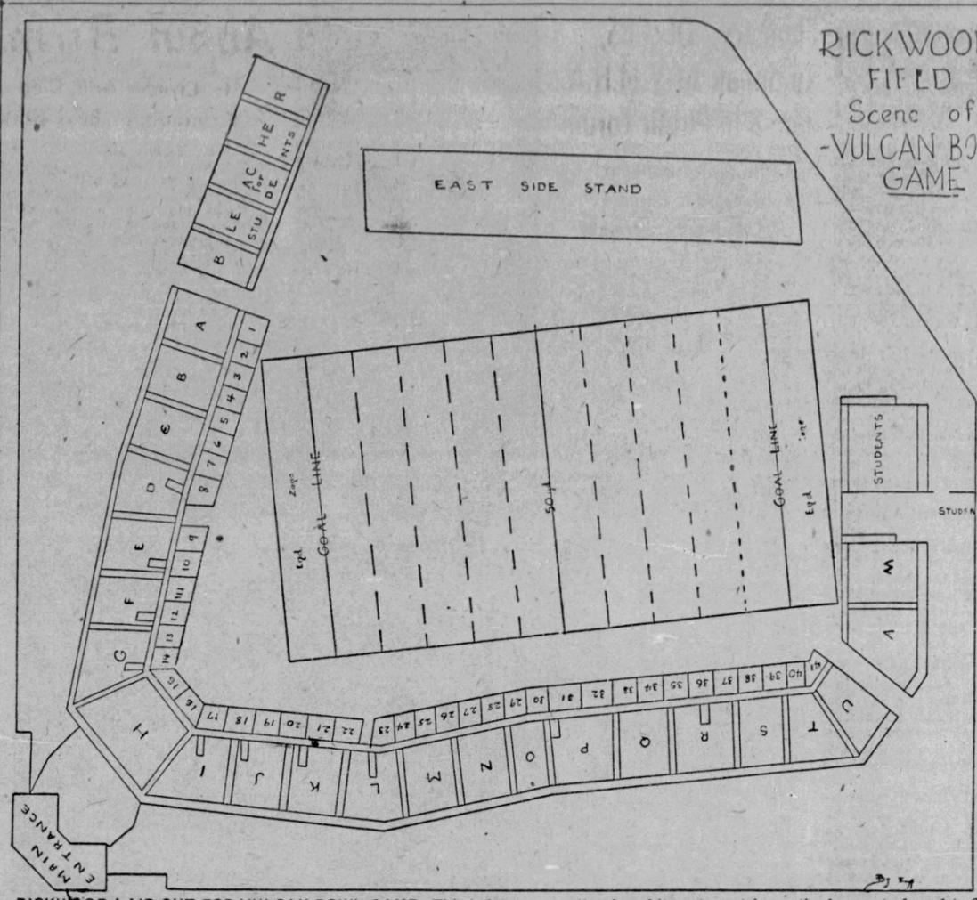 Rickwood Field football blueprint from the 1940s