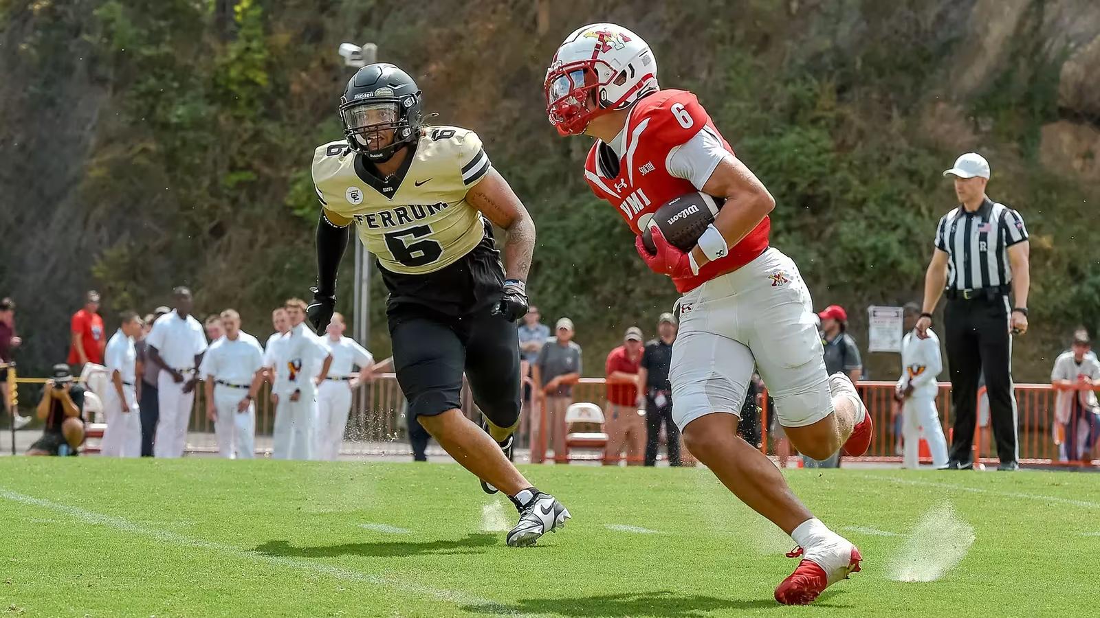 VMI WR Noah Grevious scoring against DII Ferrum College