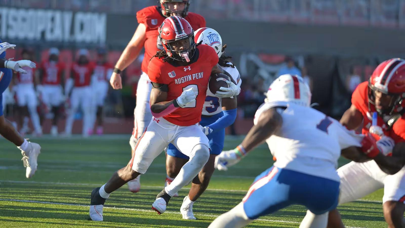 Austin Peay's Javious Bond rushing against West Georgia during their 44-30 win.