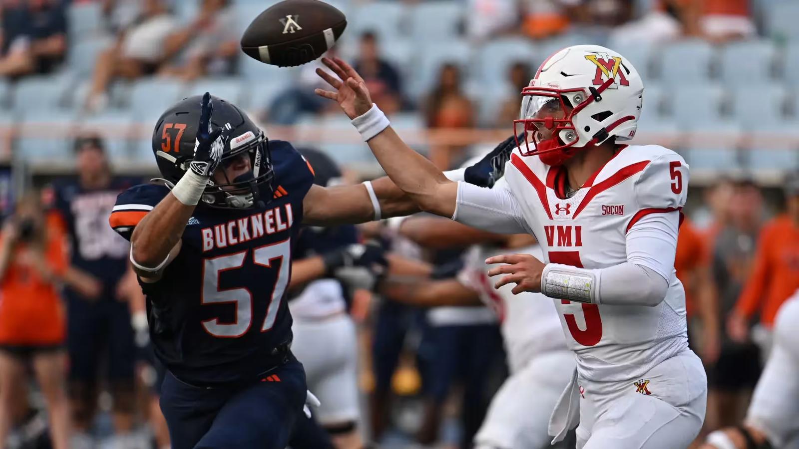 VMI's Collin Shannon throws a pass during their 35-28 loss to Bucknell