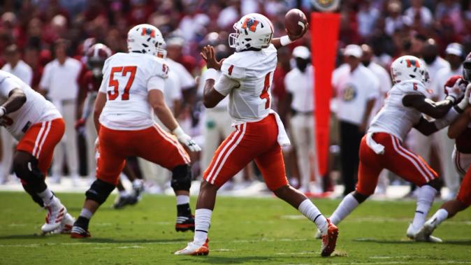 Fred Payton attempts a pass again Alabama