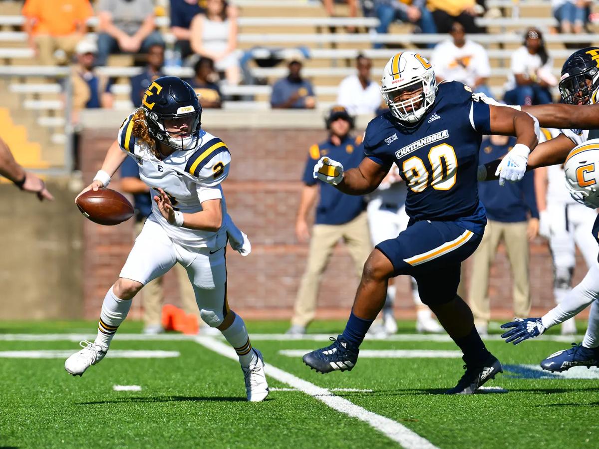 UTC's Devonnsha Maxwell chases down ETSU's Tyler Riddell