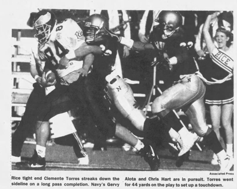 Navy and Rice have 12 meetings over the last 73 years.