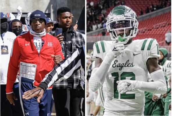 Jackson State Head Coach Deion Sanders and 2022 No. 1 recruit Travis Hunter