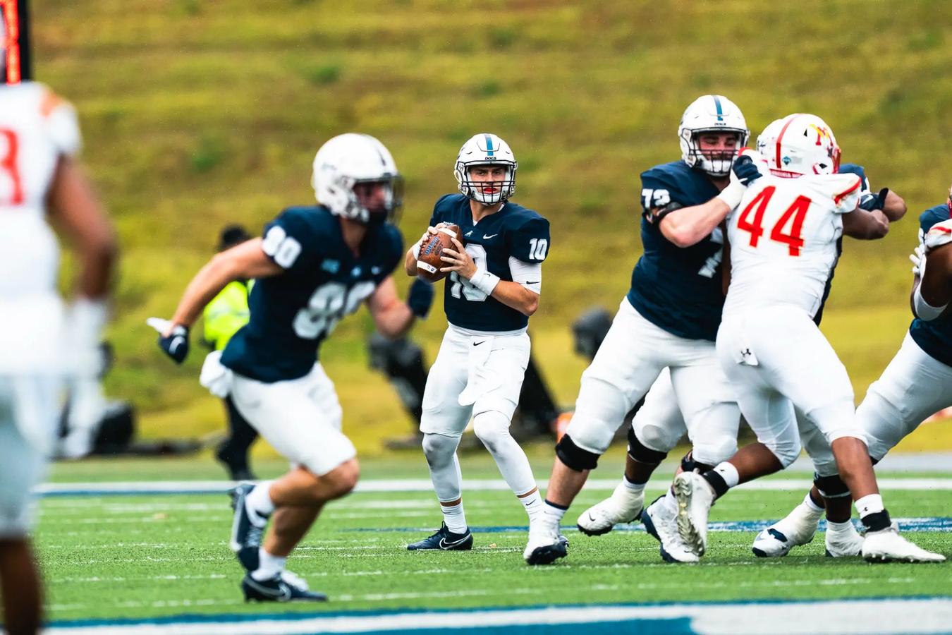 Samford QB Michael Hiers drops back for a pass against VMI