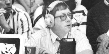 Bill Schwanke, pictured here calling Montana Grizzly basketball in the mid 70's is the namesake of the Bill Schwanke Award for FCS football play-by-play broadcaster of the year.